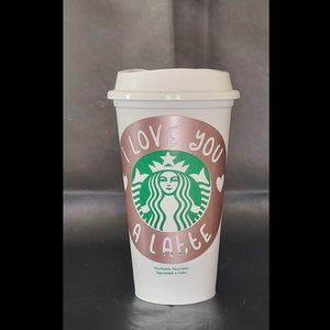 Starbucks Reusable Hot Cup | I Love You A Latte Vinyl Center Logo Decal | 16 Oz